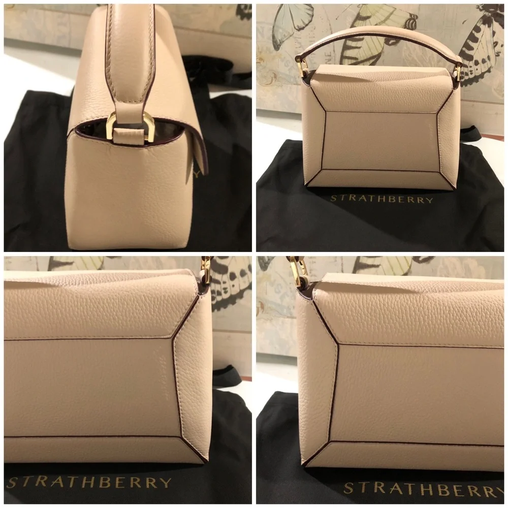 Strathberry Calf Leather Mosaic Top Handle Crossbody Bag in Oat Gold Hadware NWT - Picture 7 of 16